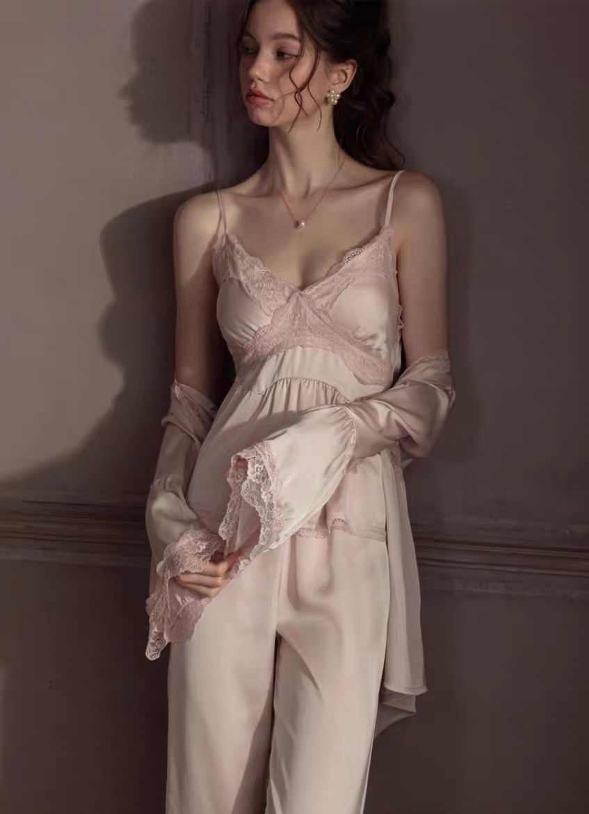 3-piece classic satin camisole pajama set with robe