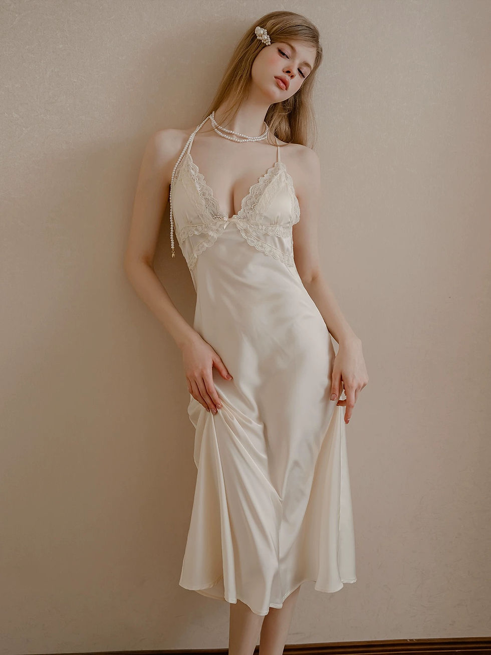 Thumbnail: satin lace maxi v-neck with lace