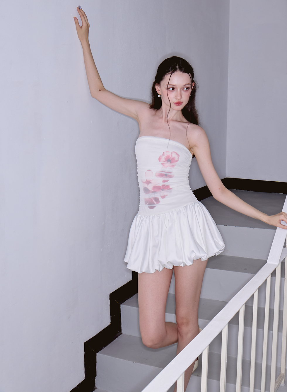 white floral bubble dress