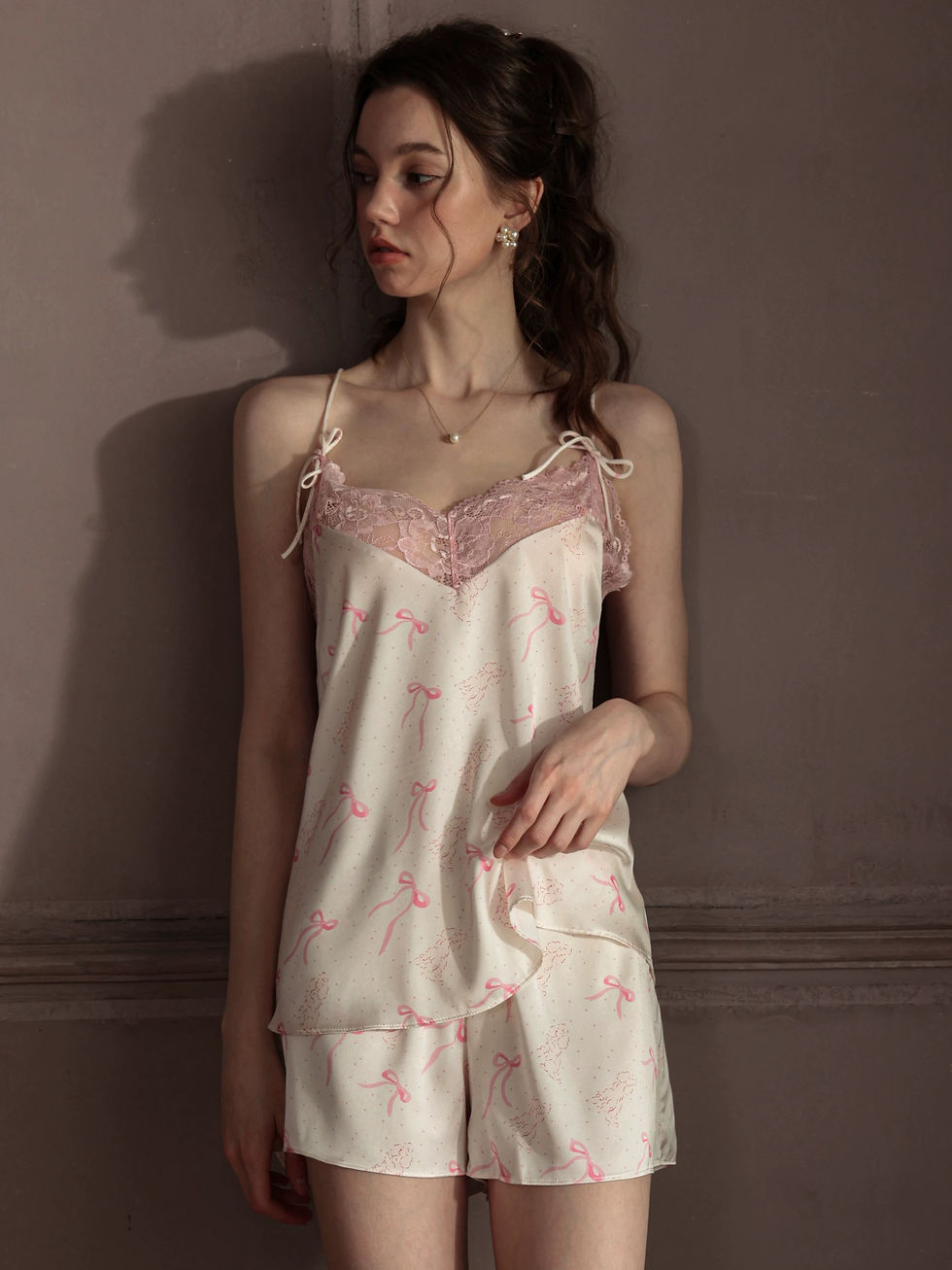 Thumbnail: satin with bow print top and shorts