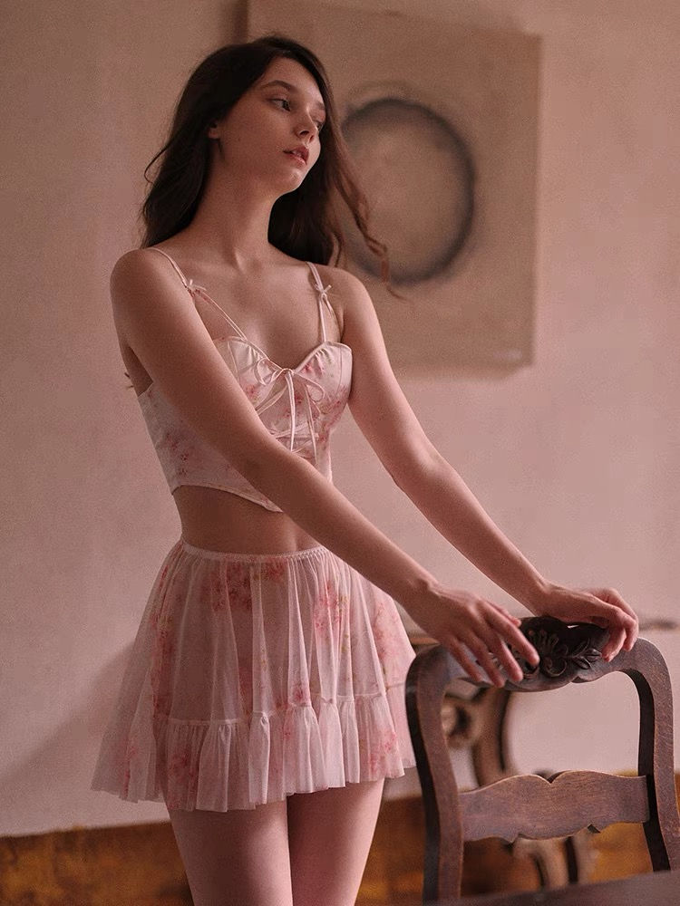 Thumbnail: sexy pink floral print top and skirt