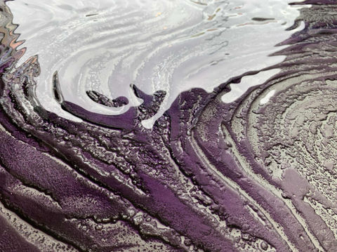 Tempestas: Fused Glass Splashback in White, Purple and Black