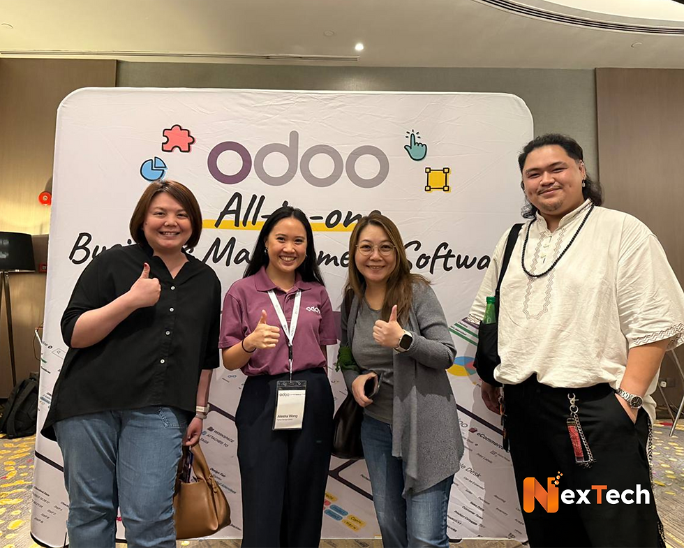 The NexTech team in the Pullman Kuala Lumpur City Centre for the Odoo Business Show 2026