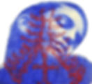 blue drawing of a woman with superimposed red drawing of rib cage