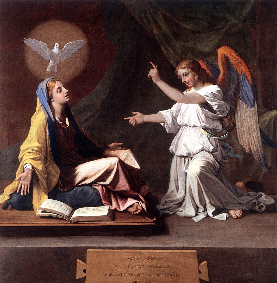 painting of angel telling Mary about her pregnancy by Poussin