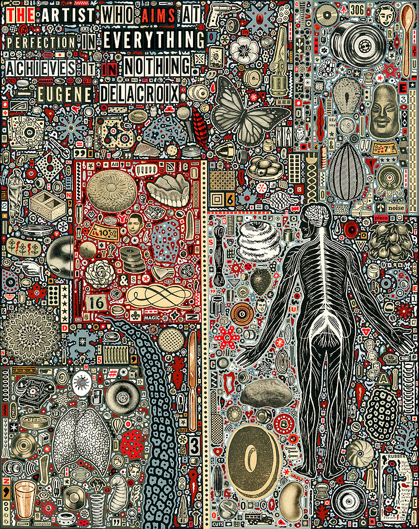 very detailed intricate collage with skeleton by Colin Johnson