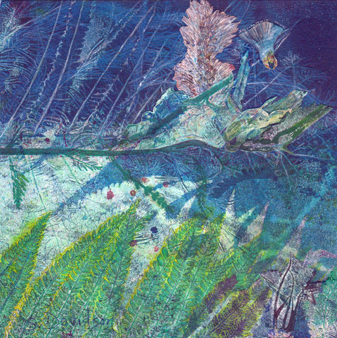 deep blue and green monoprint