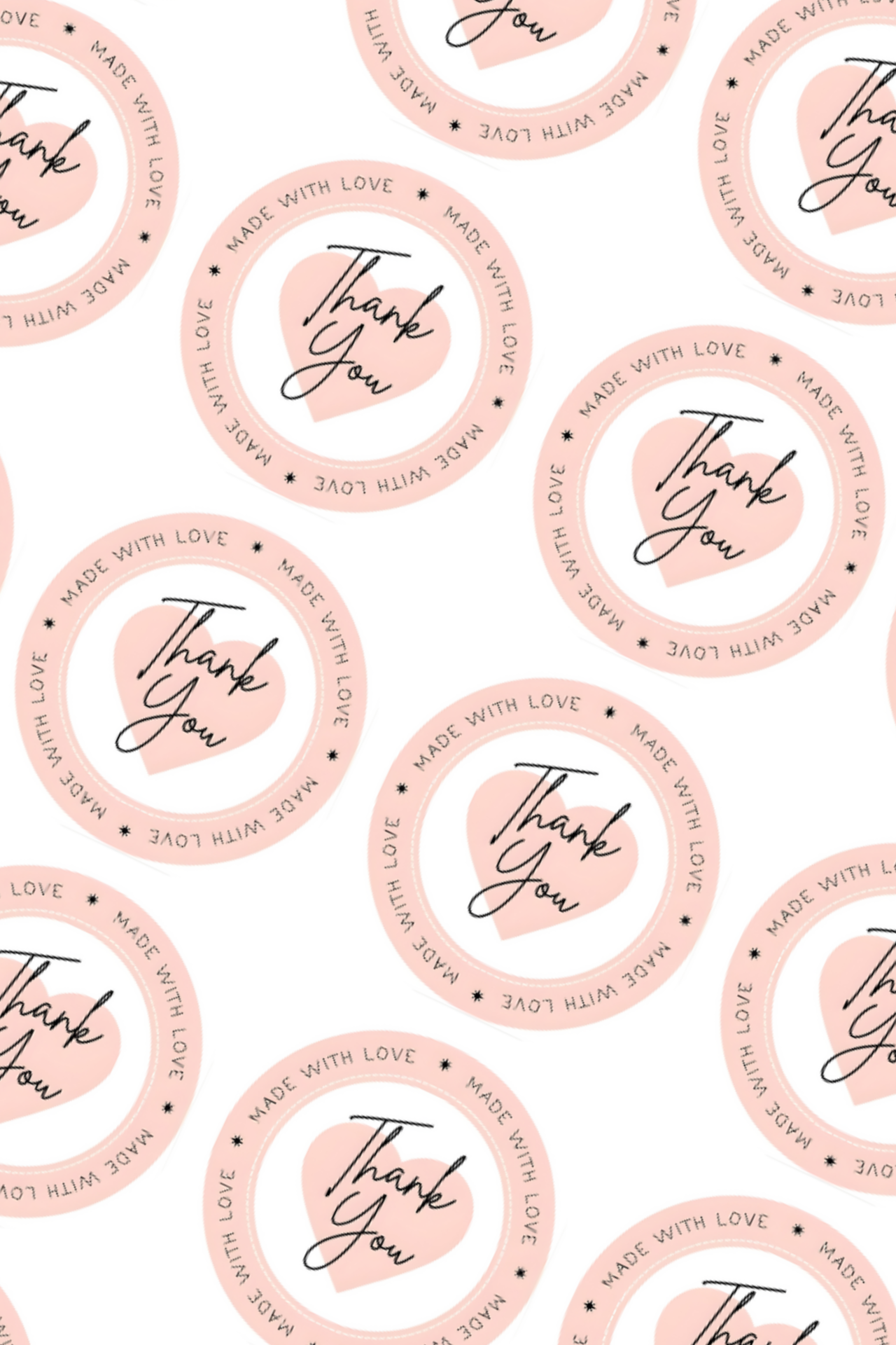 Thank You Temalı Pembe Yuvarlak Sticker, Yapışkanlı Etiket