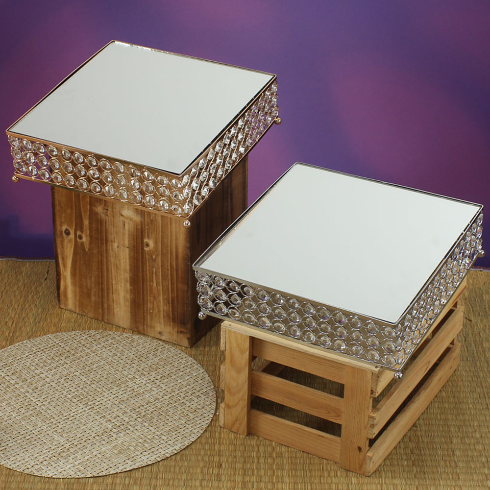 #7694-Gold 10" x 10" x 3.75" Square Crystal Cake Stand, $24.950