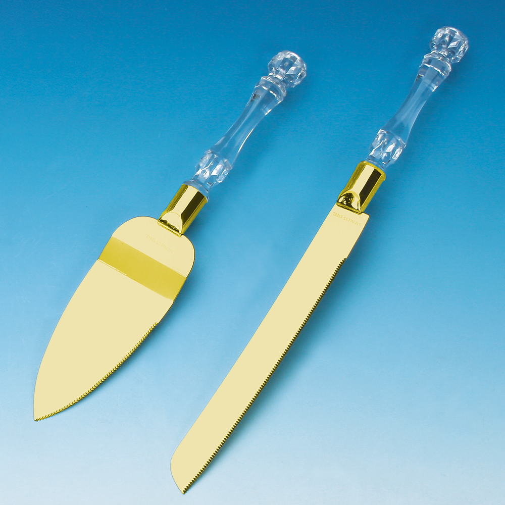 #5859-Gold Cake Knife Set Gold Blade & Ring Crystal Handle,$5.50