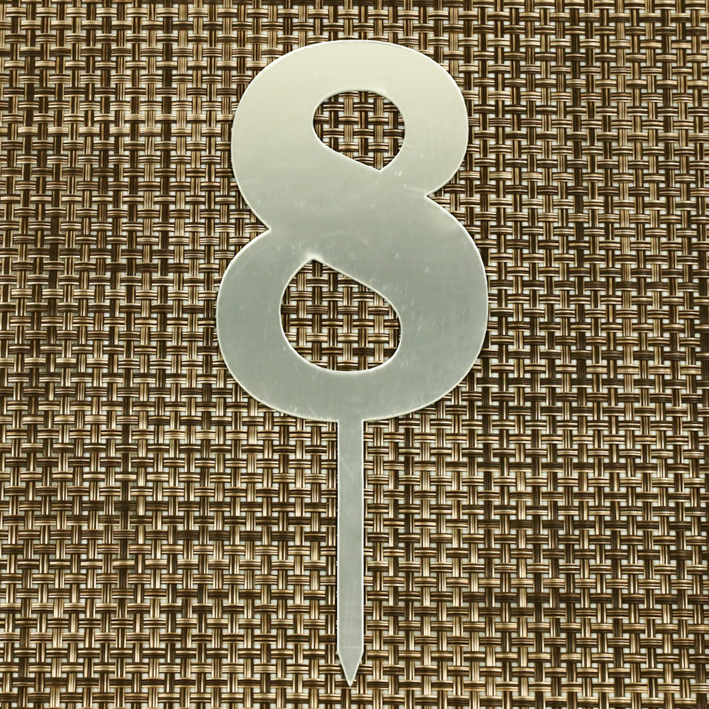 #1098-Silver 4.5"H Acrylic #8 Cake Topper $1.25