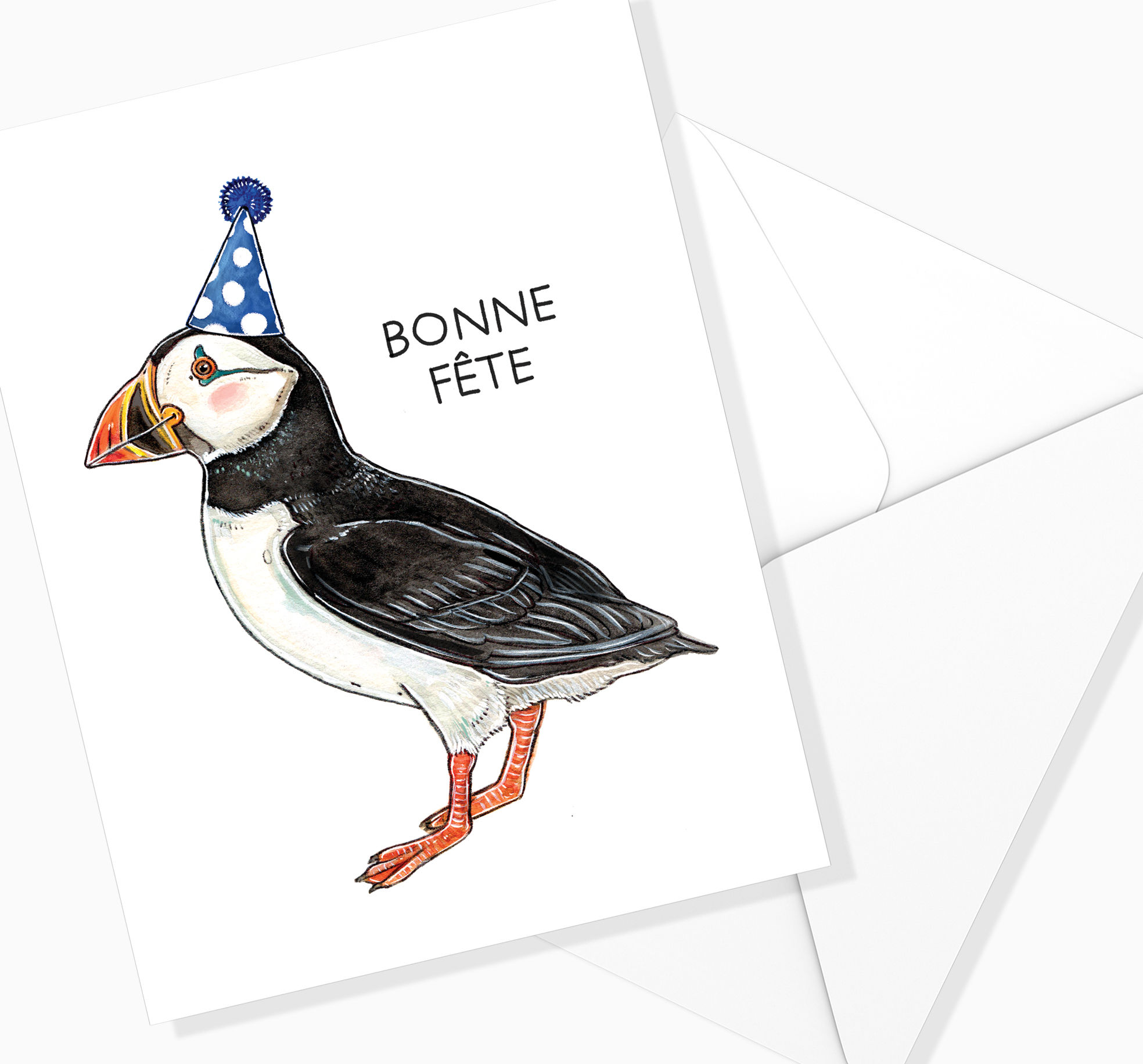 Bonne Fête - Le Macareux Moine - Fond BLANC - Carte de souhaits
