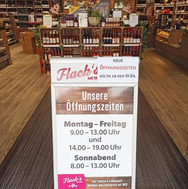 Neue Öffnungszeiten im Flack's Getränkefeinkost!