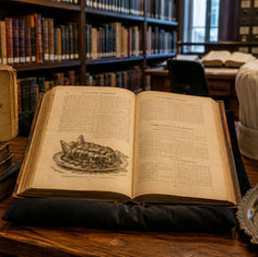 Historisches Kochbuch in warmem Leseraum