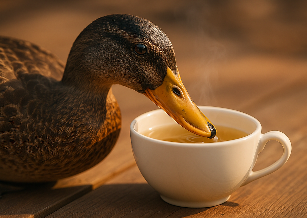 Eine Ente trinkt Tee