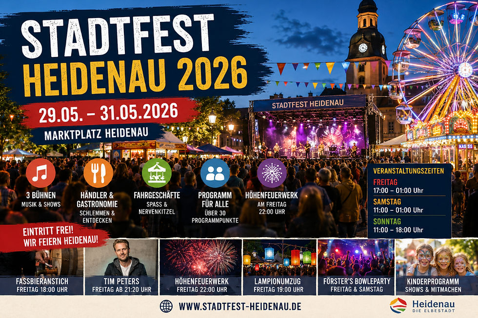 Stadtfest Heidenau 2026: Drei Tage Party, Feuerwerk und Familienprogramm auf dem Marktplatz