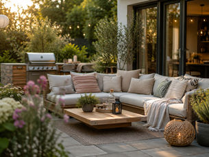 Gemütliche Gartenlounge im Abendlicht