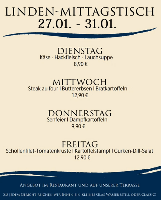 Lindenschänke Lunch aktuelle Mittagskarte