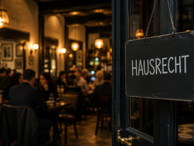 Warme Gaststube mit Hausrecht-Schild