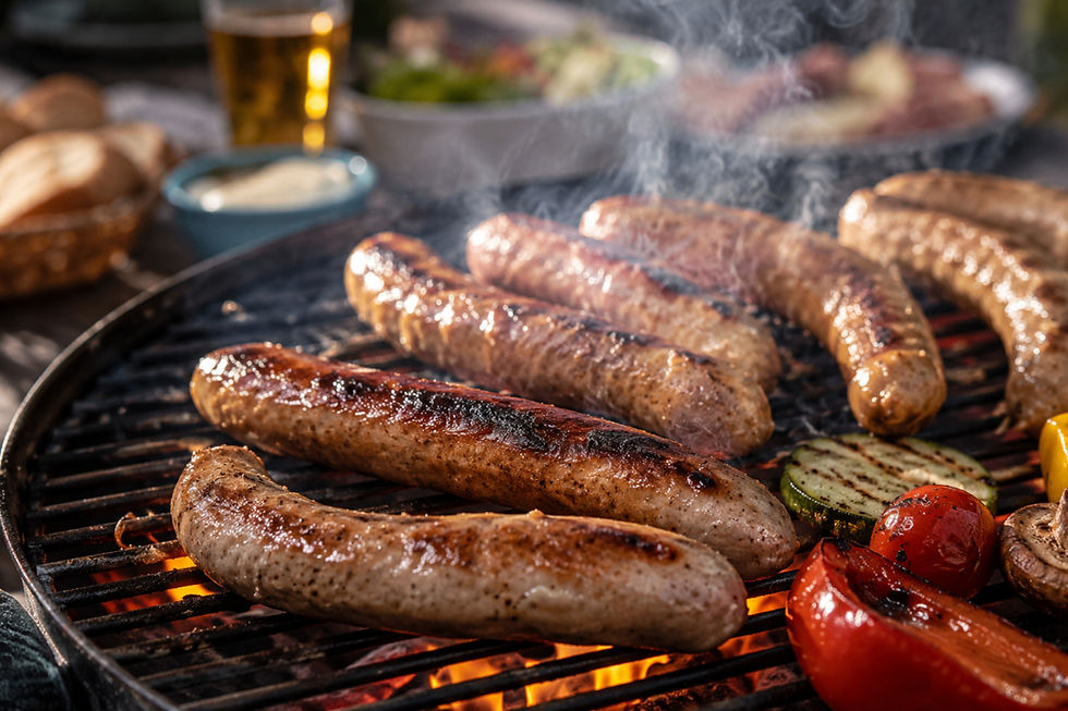 Grillfest im Garten mit Würstchen