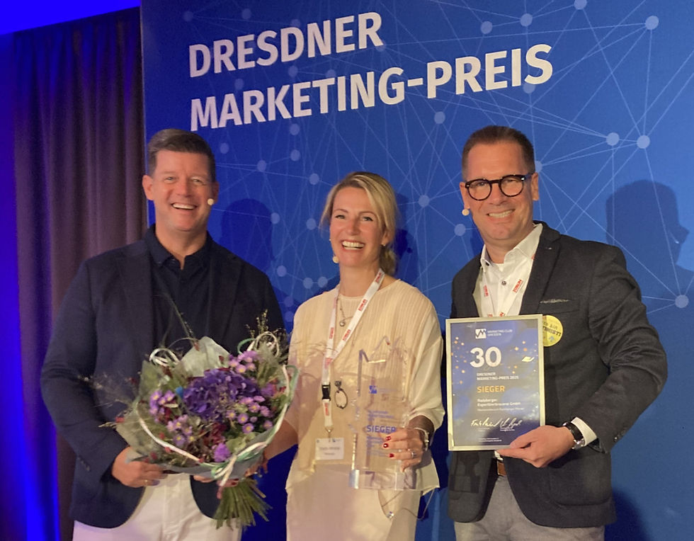 Frank Kebbekus (Präsident Marketing Club Dresden e.V.), Kristin Winkler (Brand Managerin Radeberger Pilsner), Marco Domogalski (Marketingleiter Radeberger Exportbierbrauerei)