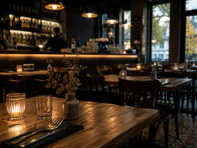 Gemütliche Café-Atmosphäre bei Dämmerung