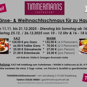 Gans to go - Festtagsessen OHNE Stress – das bietet das Timmermanns Restaurant
