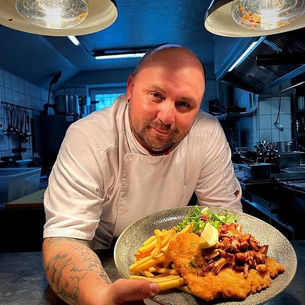 Schnitzel mit Pfifferlingen im Trompeter!