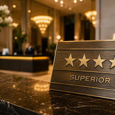 Luxuriöse Hotellobby mit Superior-Sterneschild