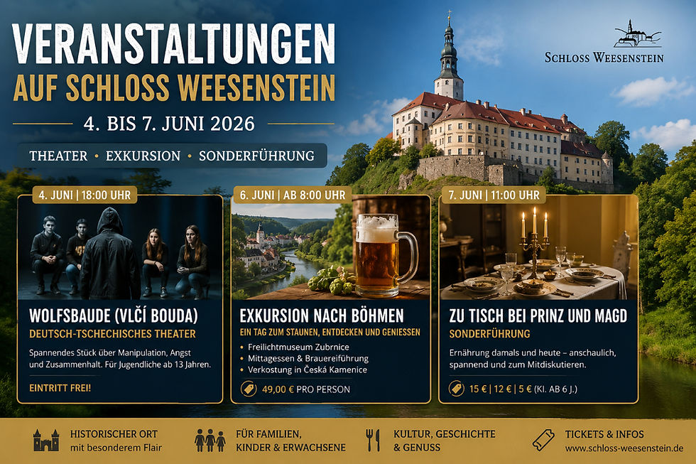 Schloss Weesenstein lädt zu Theater, Böhmen-Exkursion und Genussgeschichte ein
