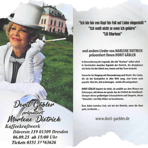 Hommage an Marlene Dietrich – Dorit Gäbler live im Kaffeekraftwerk Dresden
