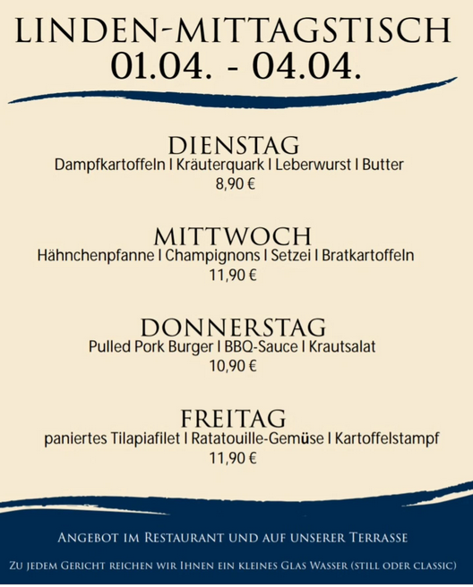 Lindenschänke Lunch aktuelle Mittagskarte
