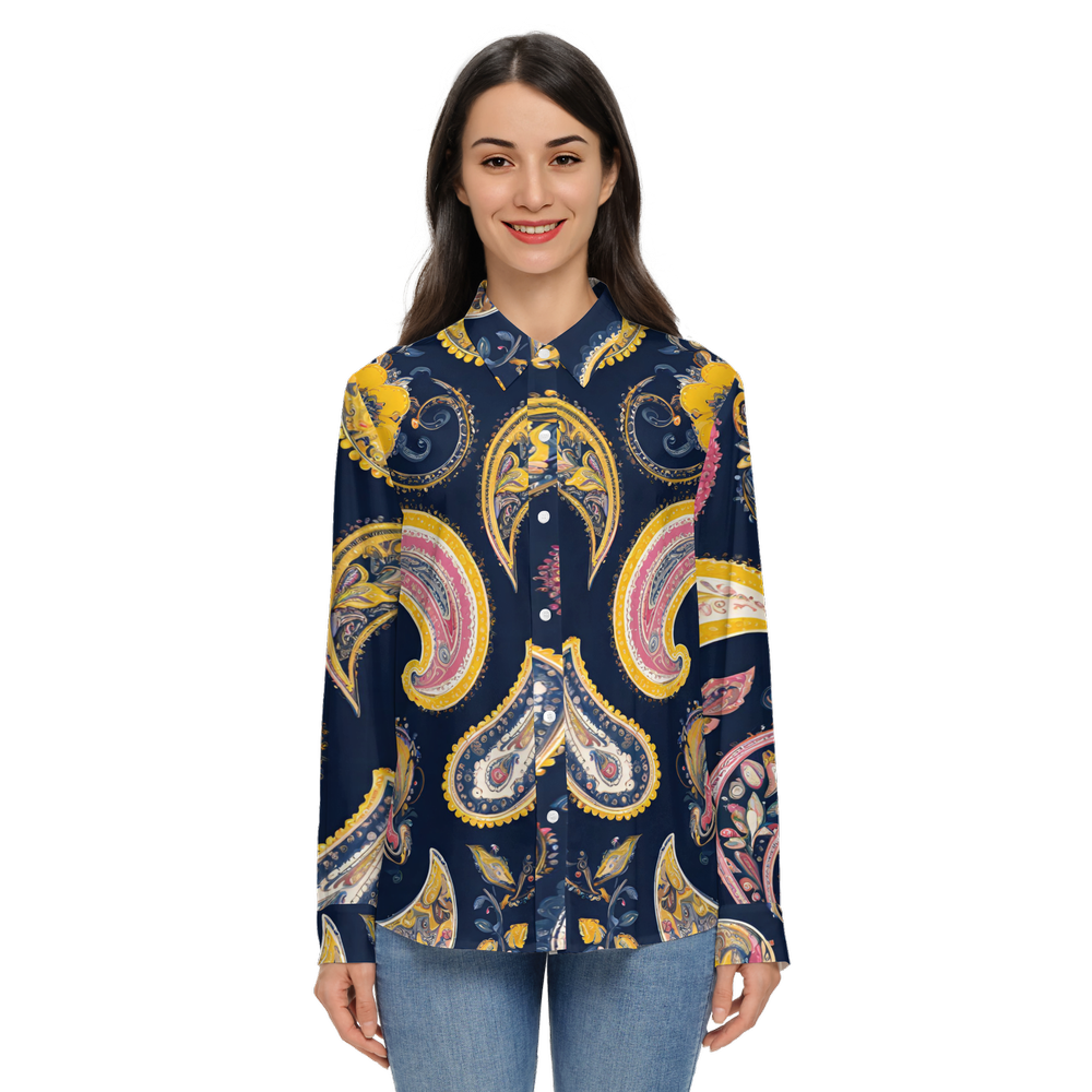 Women's Classic Long Sleeve Button-Up Shirt-Wrinkle Free Silky Like Texture