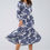 Thumbnail: Boho Maxi Dress With Balloon Sleeves and Leaf Print in Navy and White