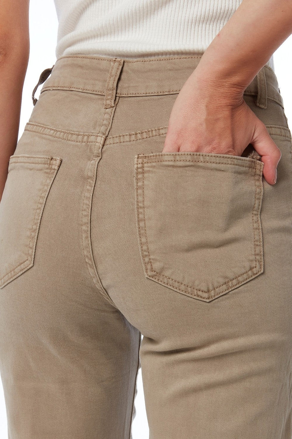 Thumbnail: Straight Jeans With Gold Buttons at the Side in Beige