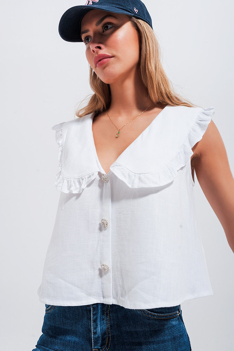 Miniatura: Crop Top With Bib Collar in White