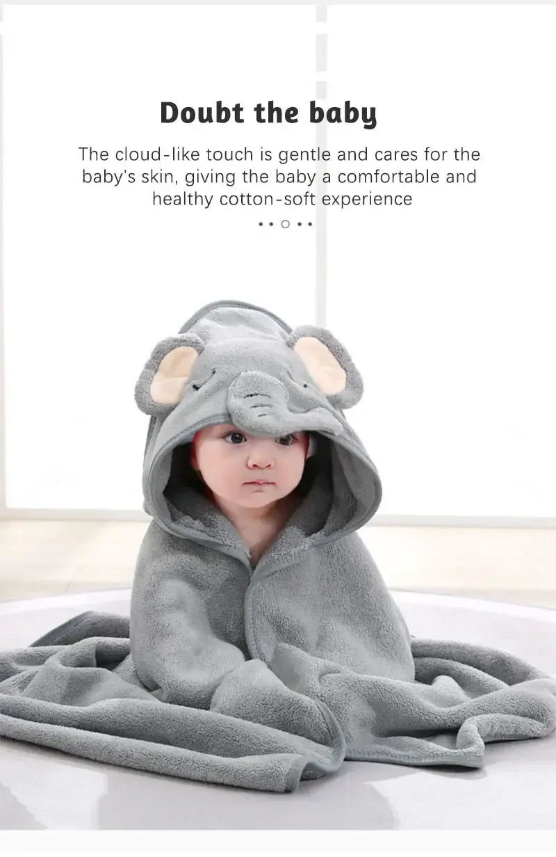 Thumbnail: Cartoon Animal Baby Bath Towel Newborn Girl Boy Wrap Blanket Absorbent Baby Bath