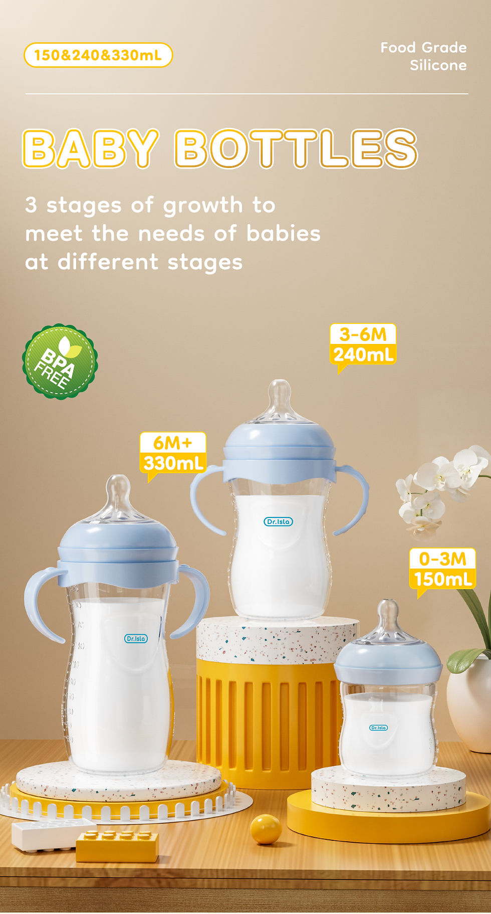 Thumbnail: Baby PP Bottle 150/240/330ML Newborn Baby Bottle with Handle Milk BottleFeeding 
