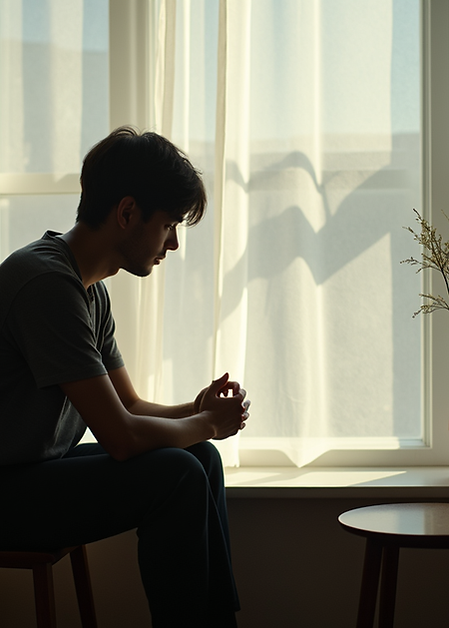 Portrait-photography-of-a-thoughtful-person-sitting-by-a-window-in-a-calm-interior-setting