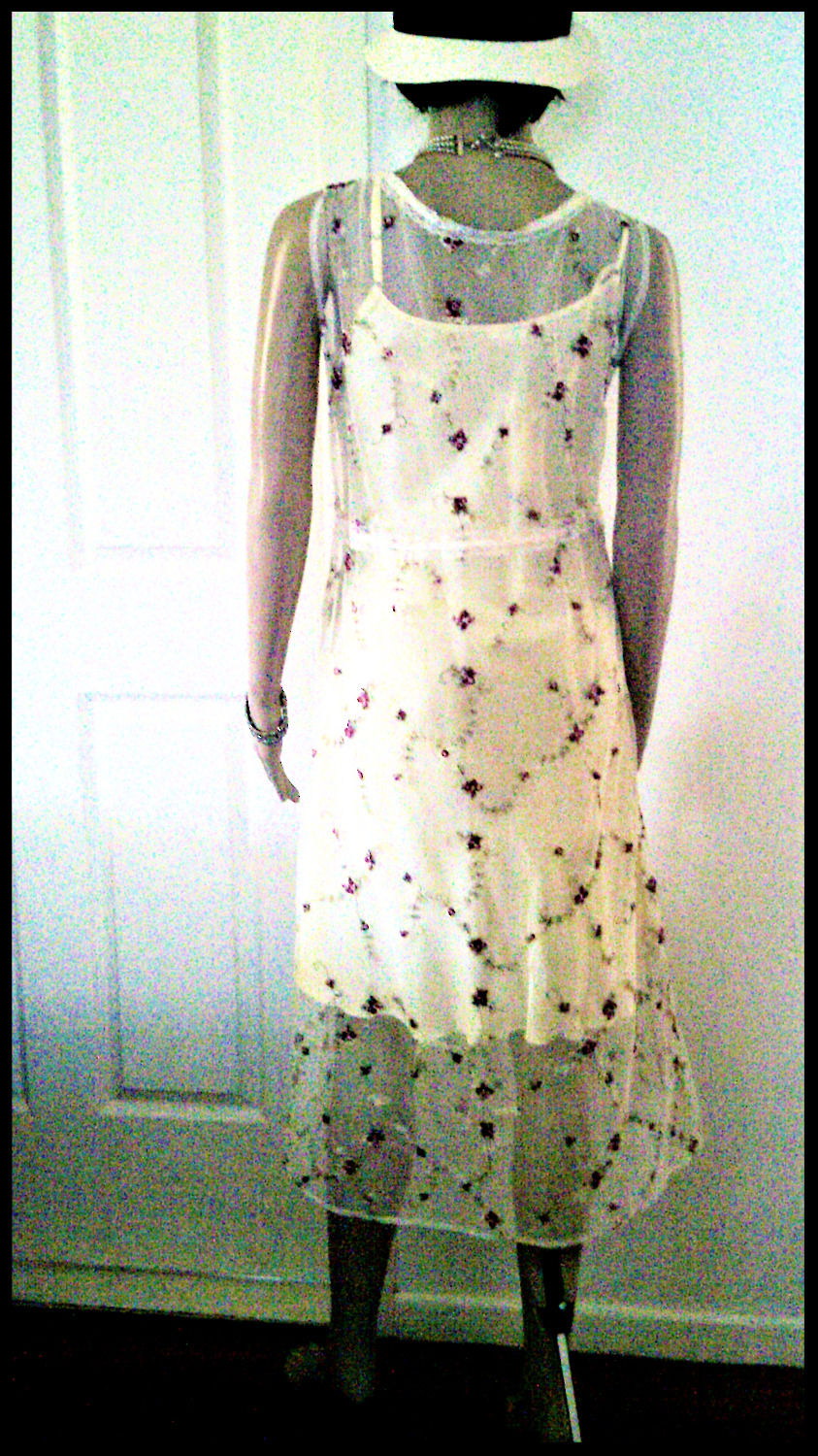 Thumbnail: Handmade lace dress trimmed with Ivory lace