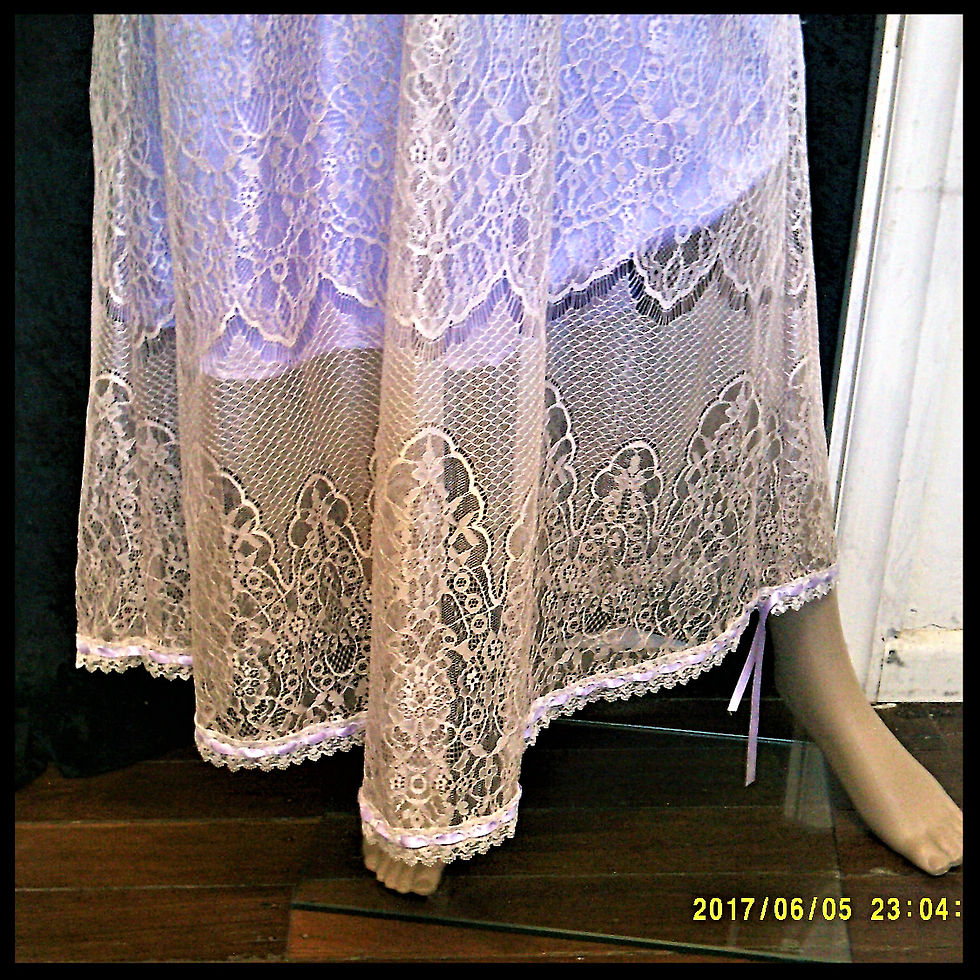 Thumbnail: Creative Vintage Beige Lace Dress with lilac slip