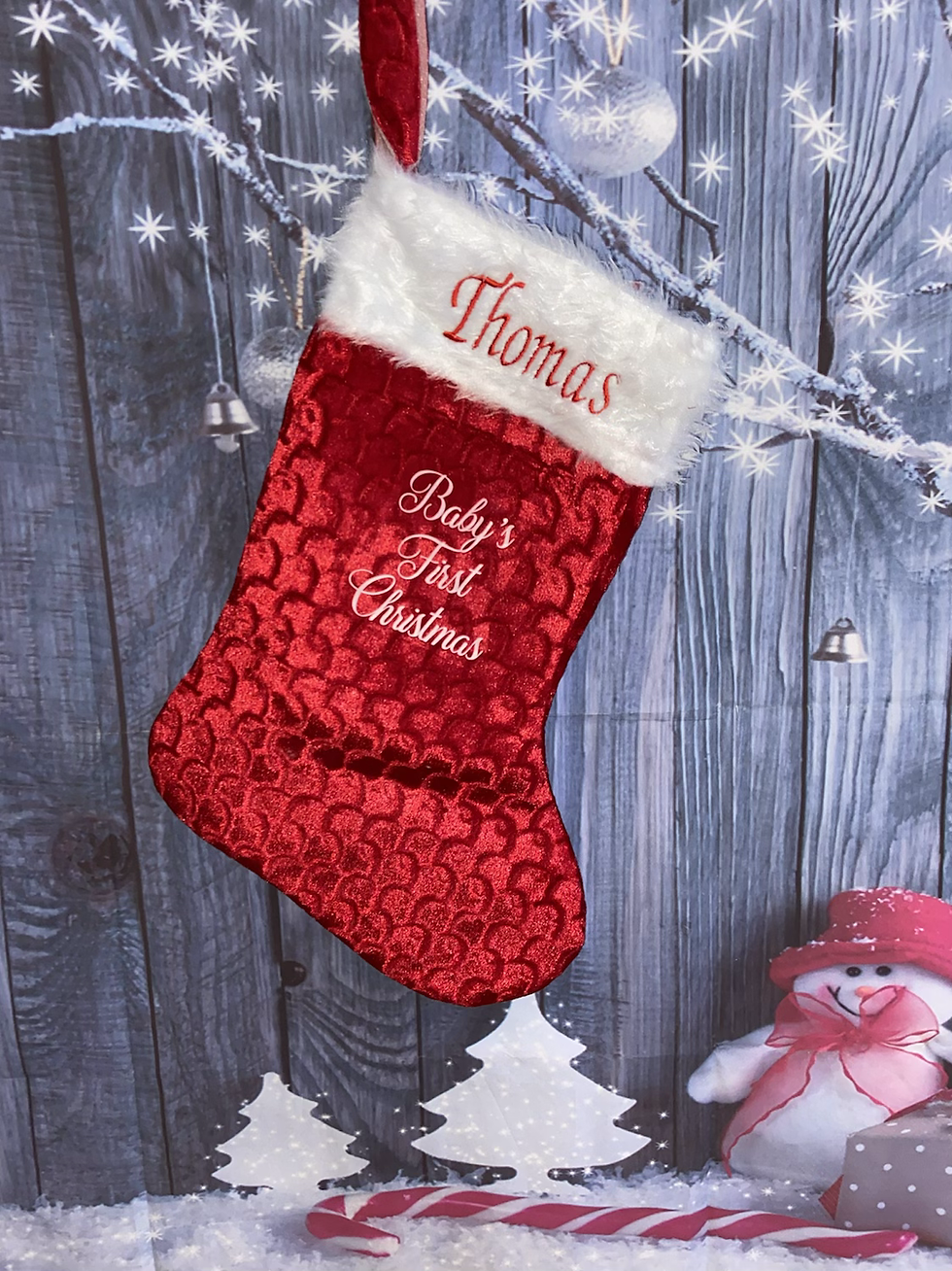 Thumbnail: Baby's First Christmas Red Stocking