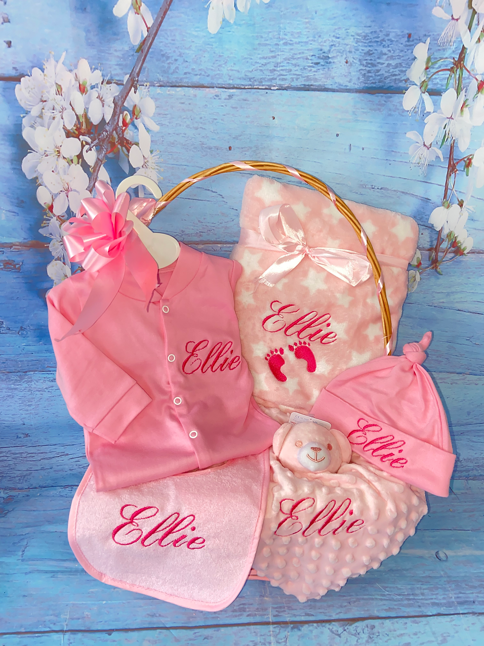Thumbnail: Baby Pink gift hamper with Babygrow, Hat & Blanket Upgrade(Option E)