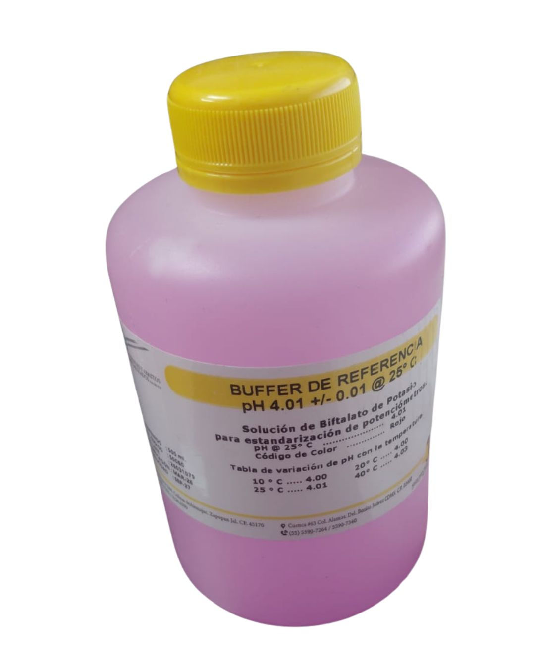 BUFFER DE REFERENCIA PH 4.00 CODIFICADO COLOR ROJO, 500ML