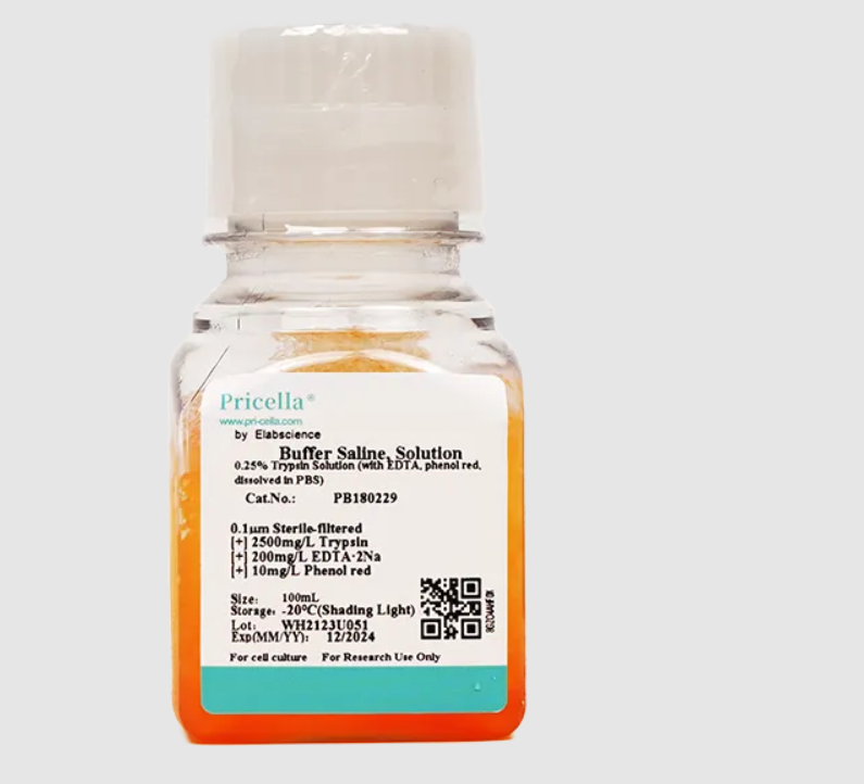 0.25% TRYPSIN SOLUTION, WITH EDTA, PHENOL RED, DISSOLVED IN PBS, 100ML
