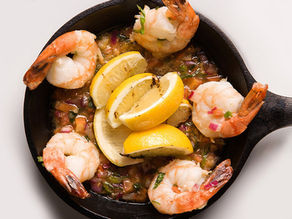shrimp scampi with peas