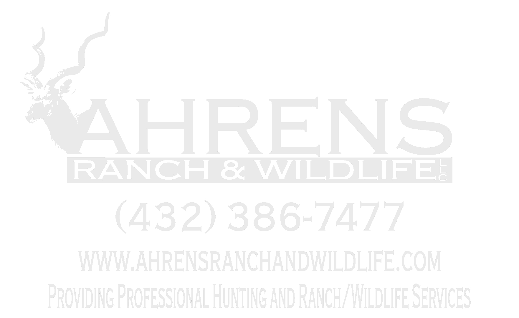 Ahrens Ranch & Wildlife LLC logo with stylized antelope head silhouette above company name and contact details