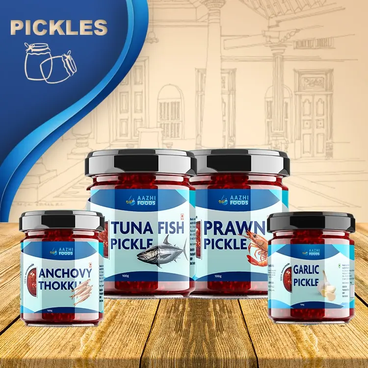 Homemade traditional Indian pickles crafted with authentic recipes and natural ingredients from Aazhi Foods.