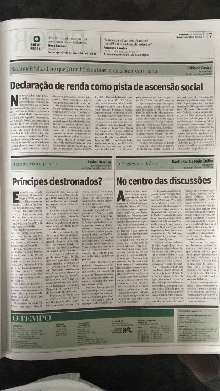 Imagem da pagina do jornal O Tempo