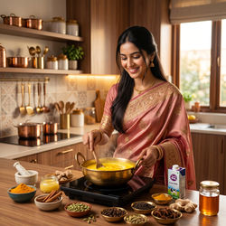 Housewife Cooking Indian Dish